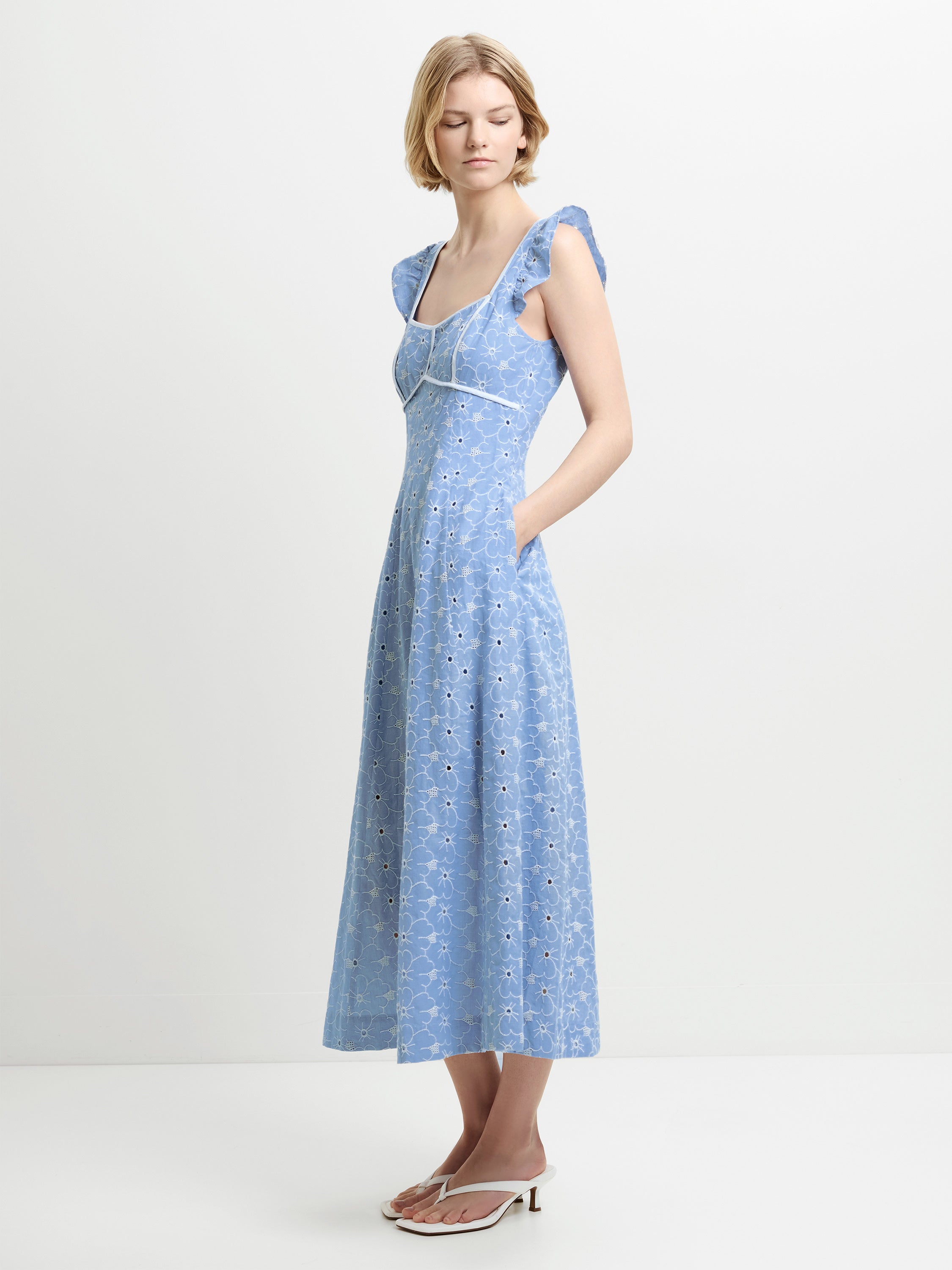 Tamara Floral Broderie Blue Midi Dress