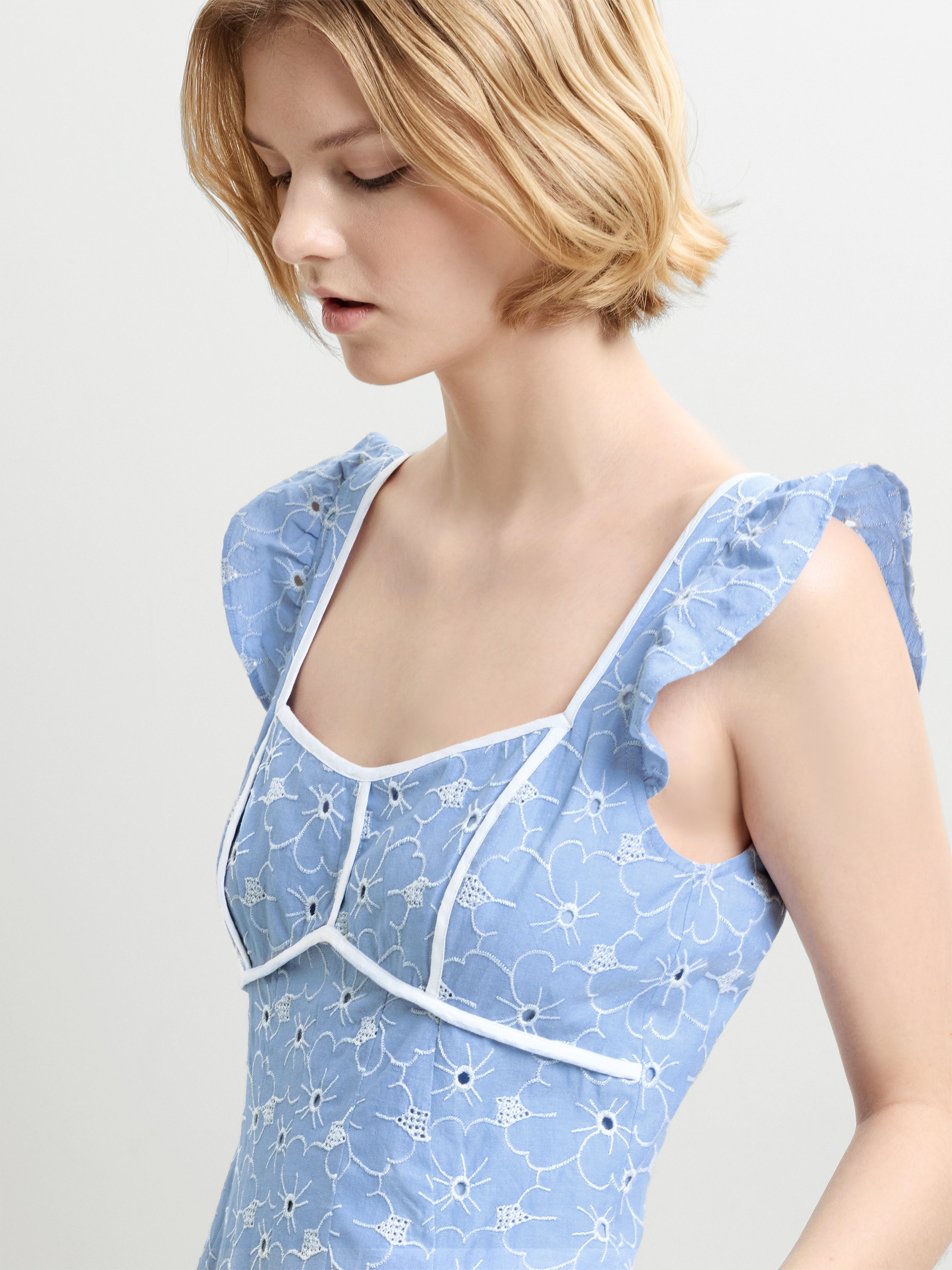 Tamara Floral Broderie Blue Midi Dress