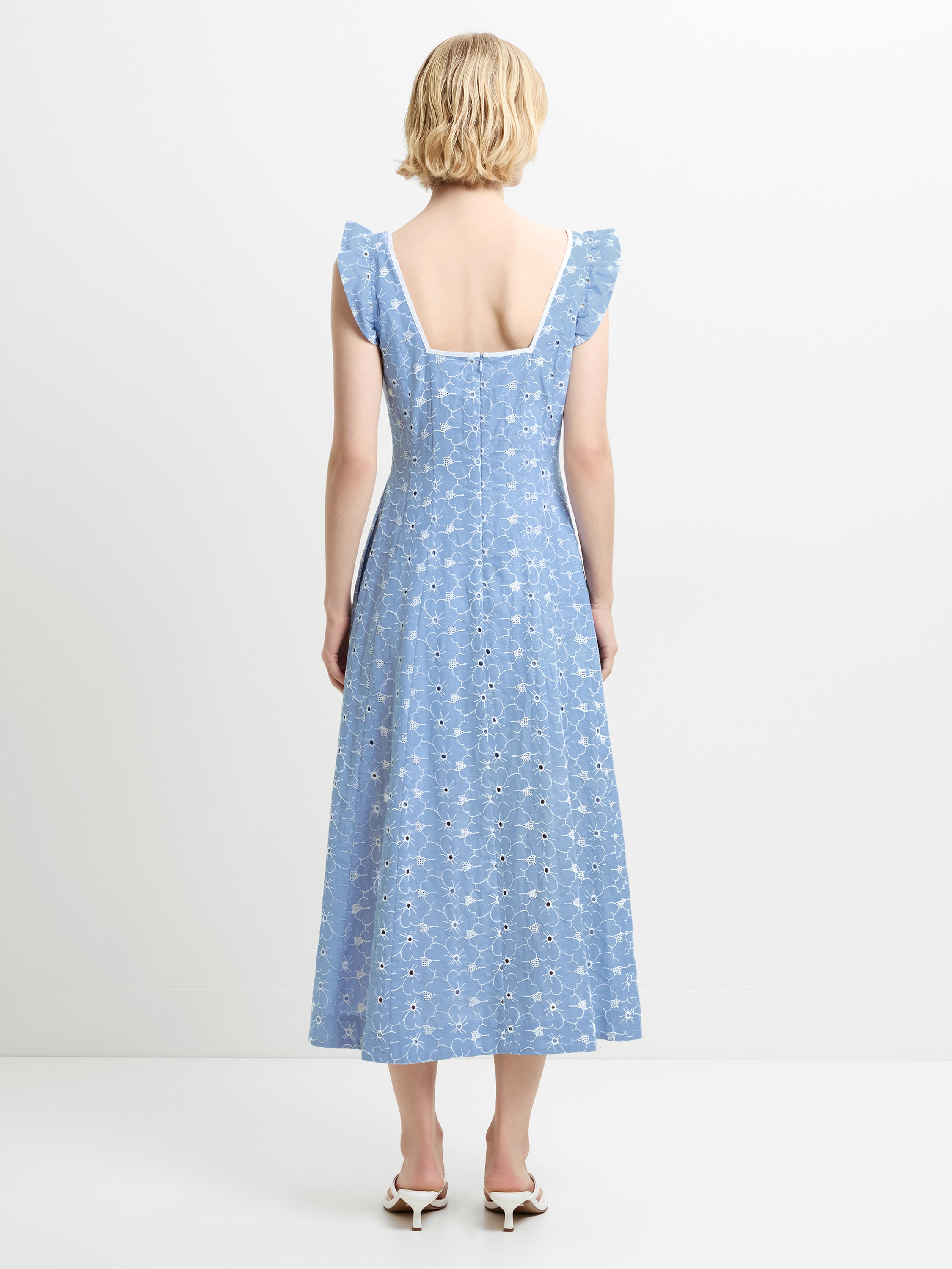 Tamara Floral Broderie Blue Midi Dress