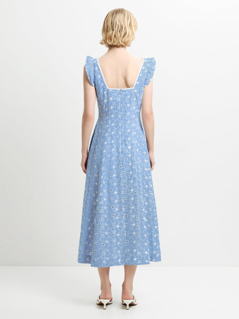 Tamara Floral Broderie Blue Midi Dress
