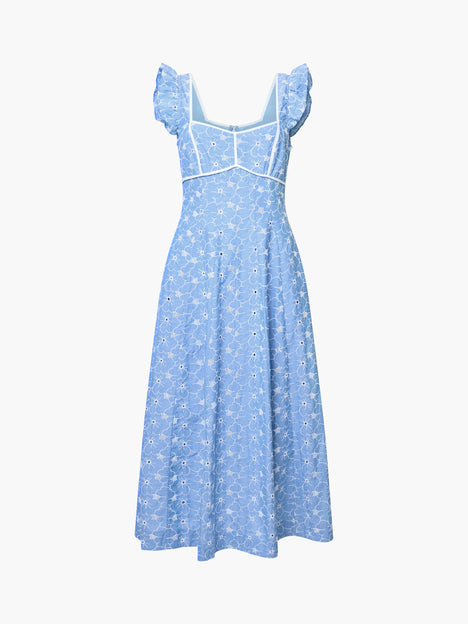 Tamara Floral Broderie Blue Midi Dress