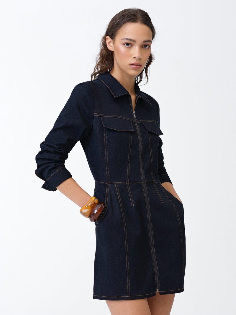 Yami Raw Wash Denim Zip Through Dress
