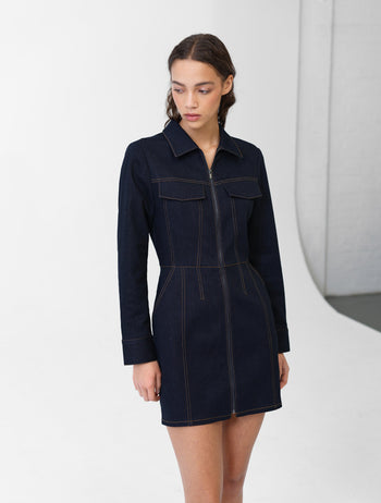 Yami Raw Wash Denim Zip Through Dress