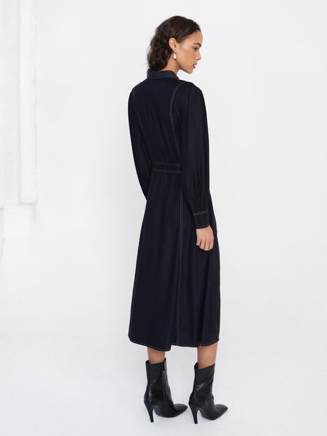 Rochelle Viscose Twill Contrast Stitching Shirt Dress