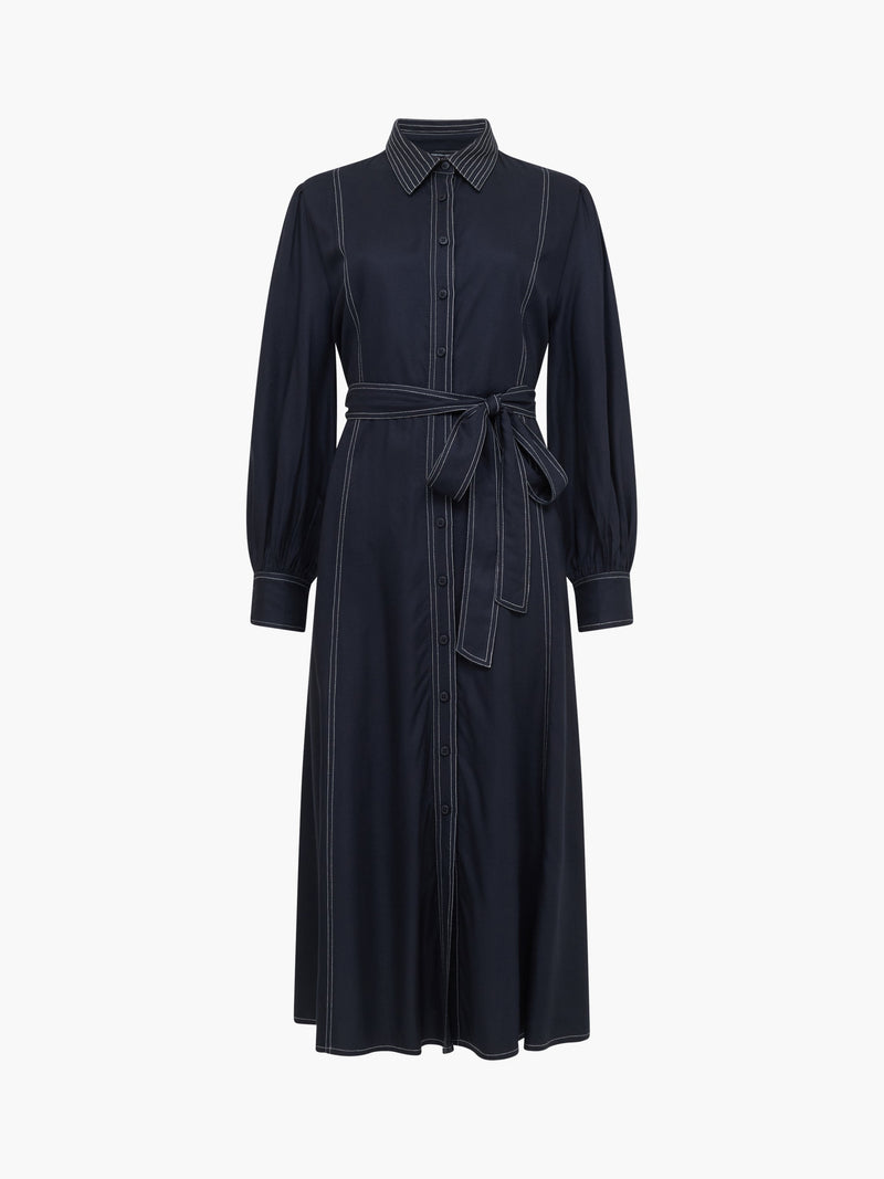 Rochelle Viscose Twill Contrast Stitching Shirt Dress