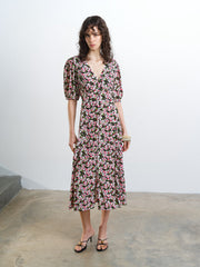 Molly Eco Puff Sleeve Floral Midi Tea Dress