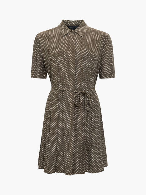 Lizzy Eco Pin Spots Pleated Khaki Mini Shirt Dress