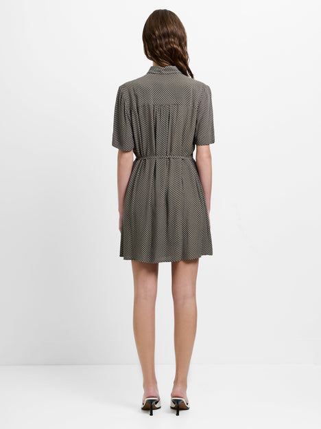 Lizzy Eco Pin Spots Pleated Khaki Mini Shirt Dress