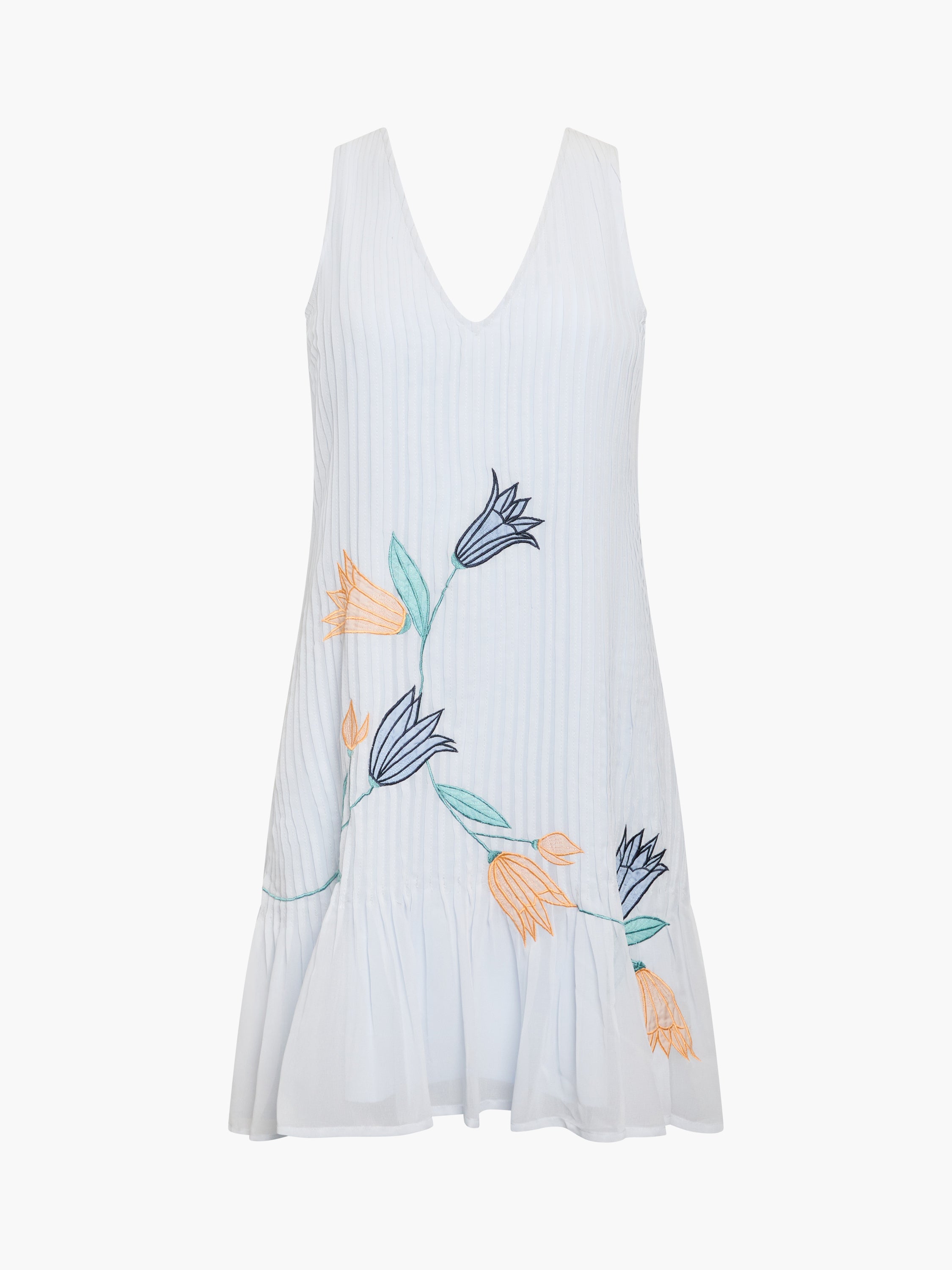 Larina Pleated Floral Applique Blue Mini Dress