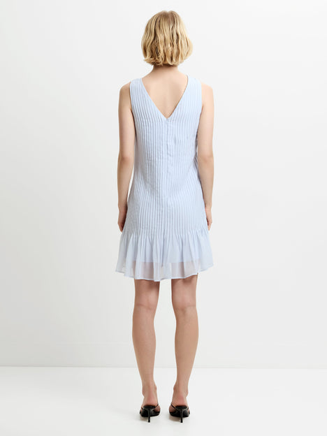 Larina Pleated Floral Applique Blue Mini Dress