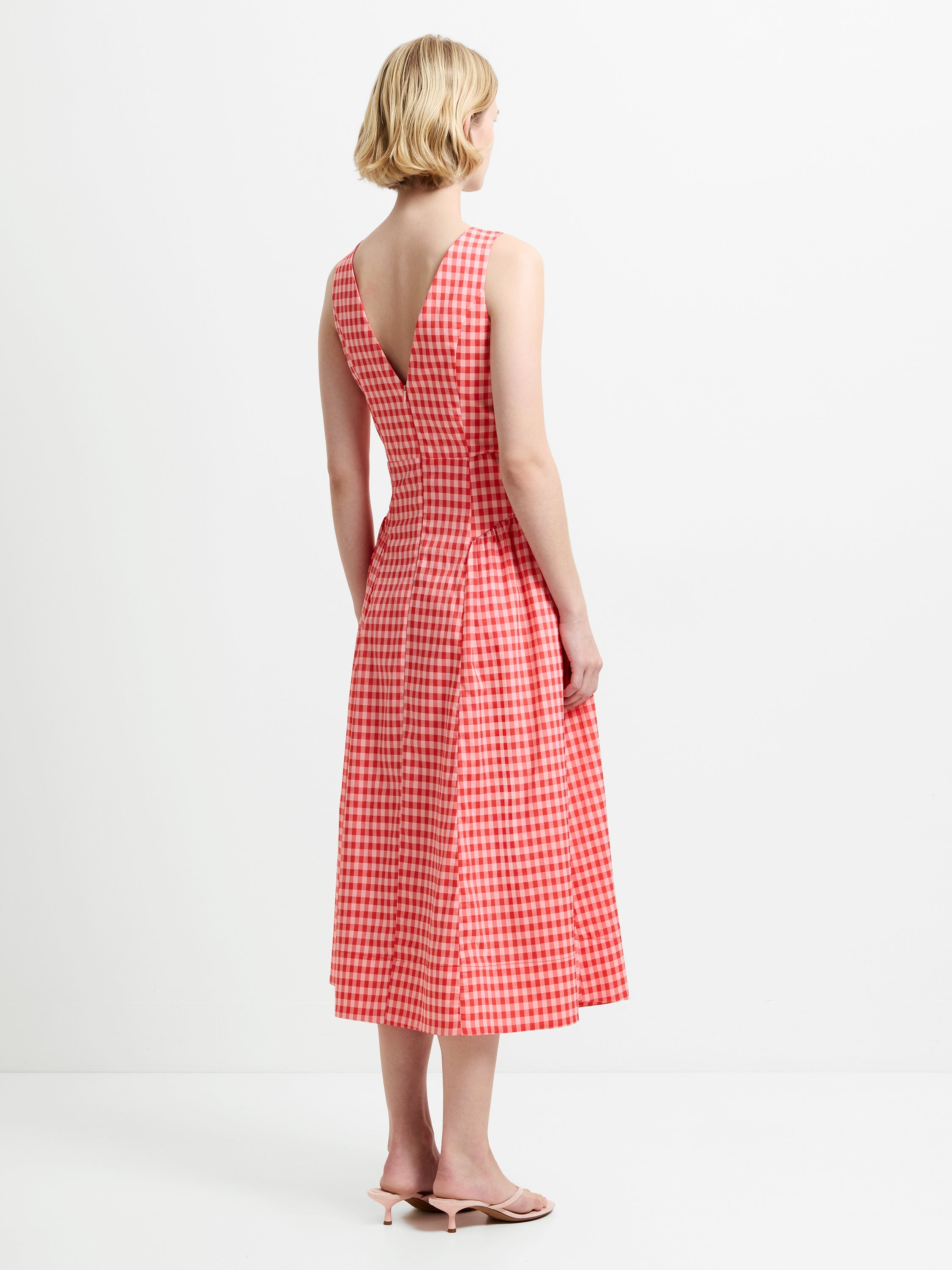 Sheila Sleeveless Voluminous Red Gingham Midi Dress