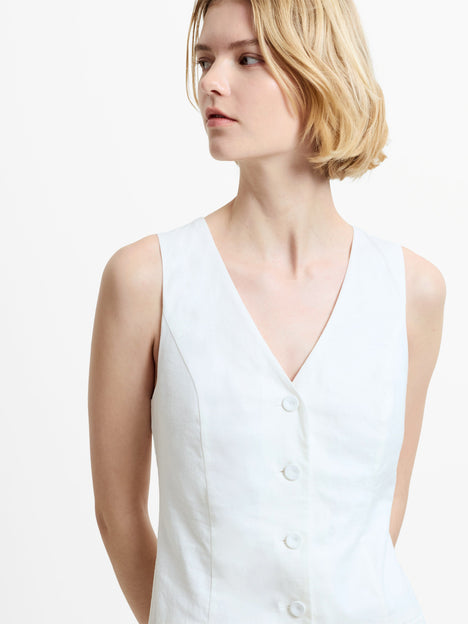 Aspen Linen Sleeveless White A-Line Mini Dress