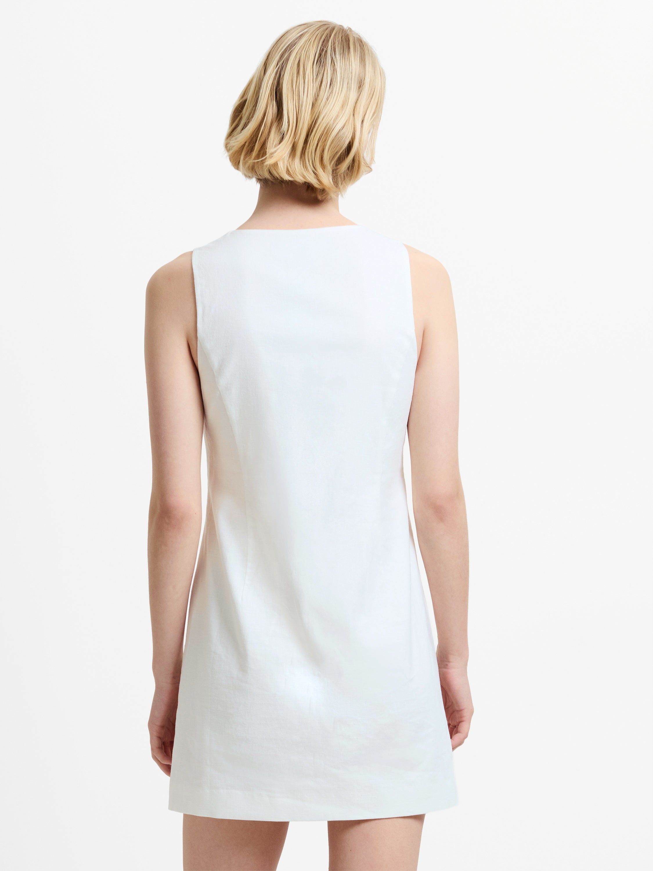Aspen Linen Sleeveless White A-Line Mini Dress