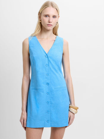 Aspen Linen Sleeveless Blue A-Line Mini Dress