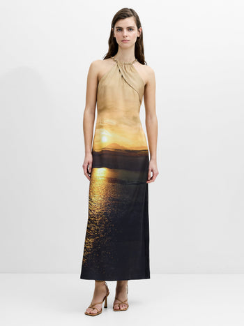 Summer Ennis Eco Satin Chain Halterneck Dress