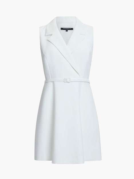 Azra Twill Belted Sleeveless White Mini Dress
