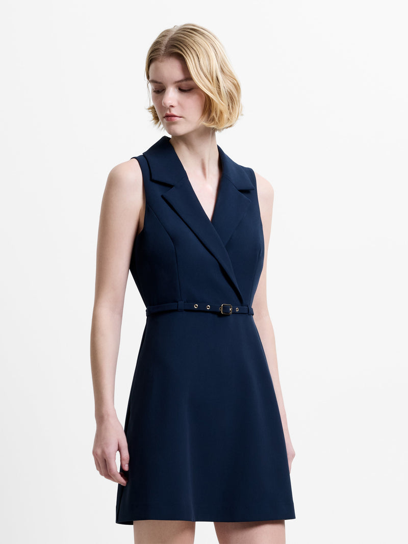Azra Twill Belted Sleeveless Mini Dress