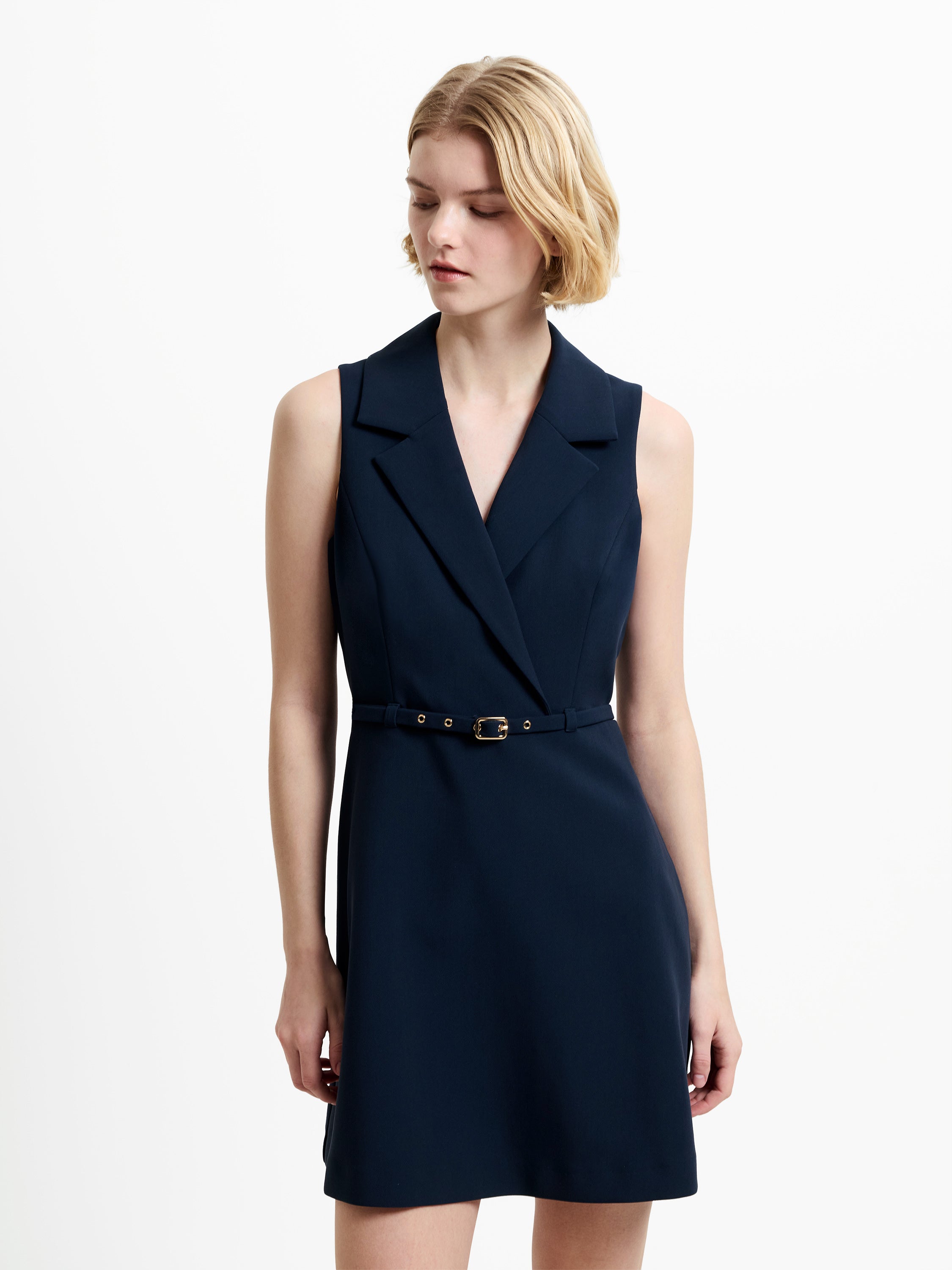 Azra Twill Belted Sleeveless Mini Dress