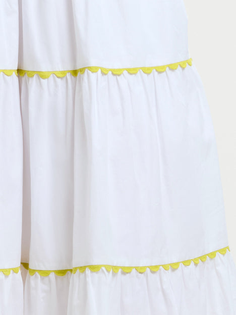 Kayle Mix Tiered Ric Rac White Midi Dress