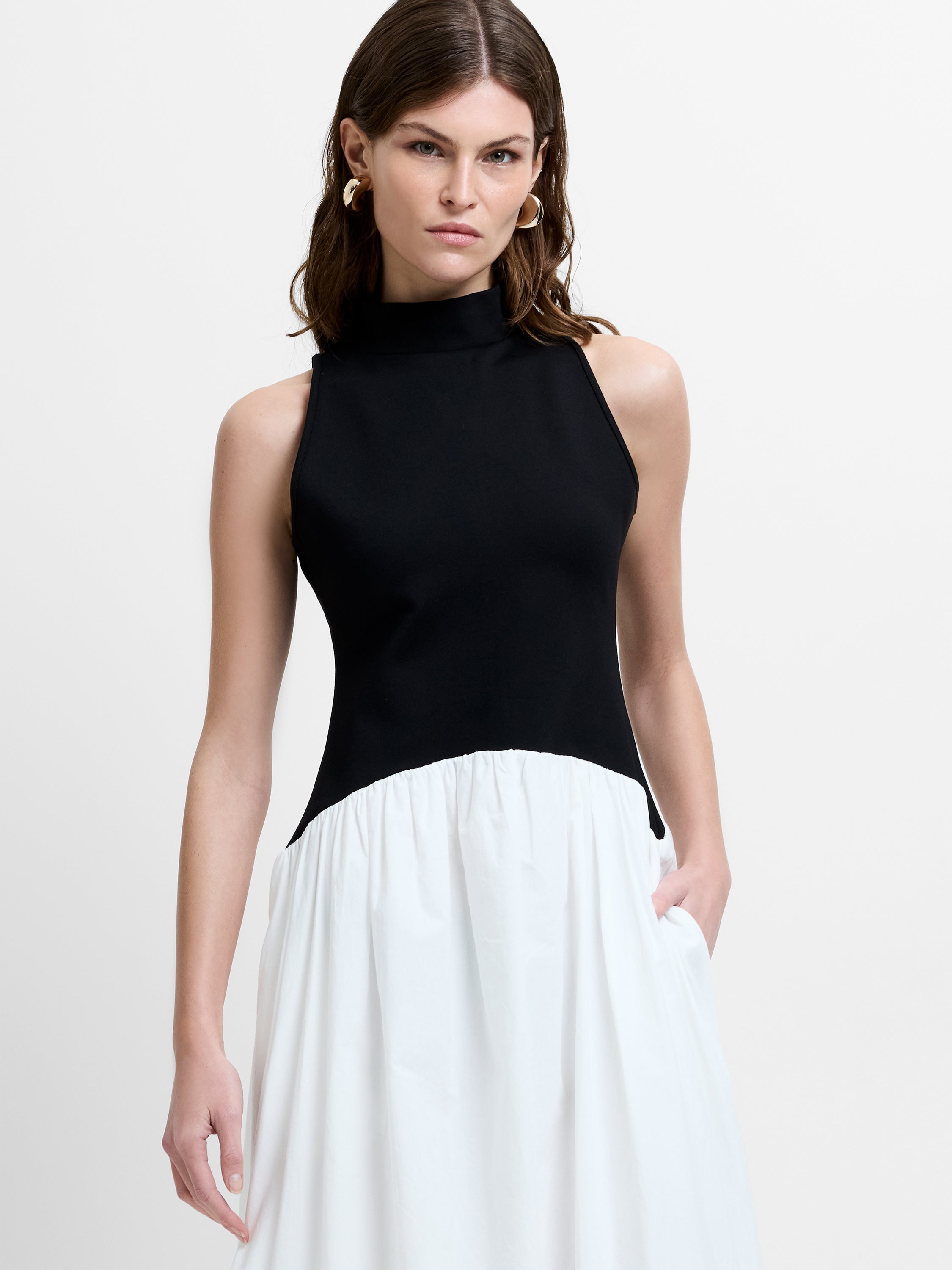 Ponte Combo Sleeveless Maxi Dress