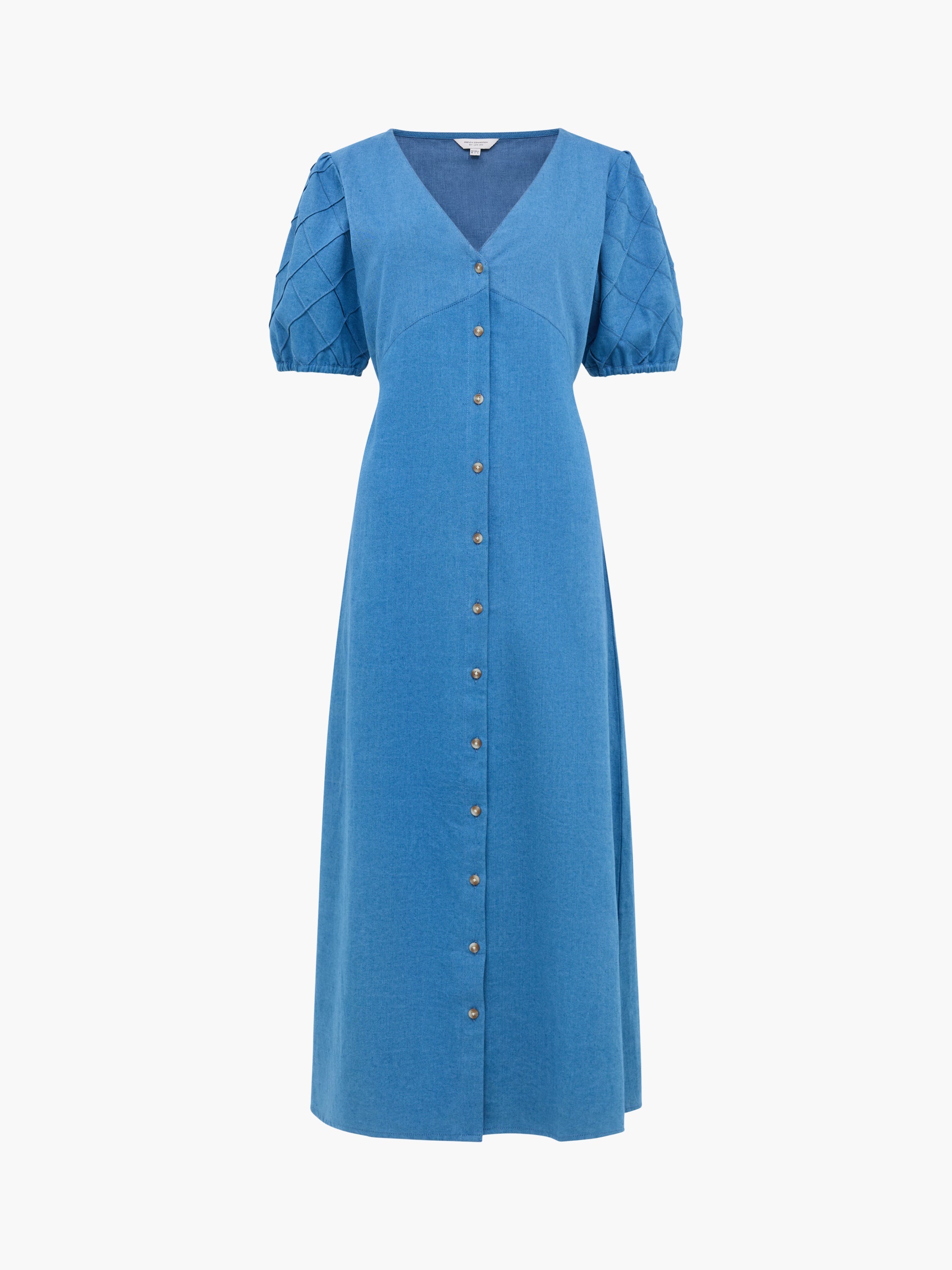 Zaves Chambray Denim Puff Sleeve Midi Dress