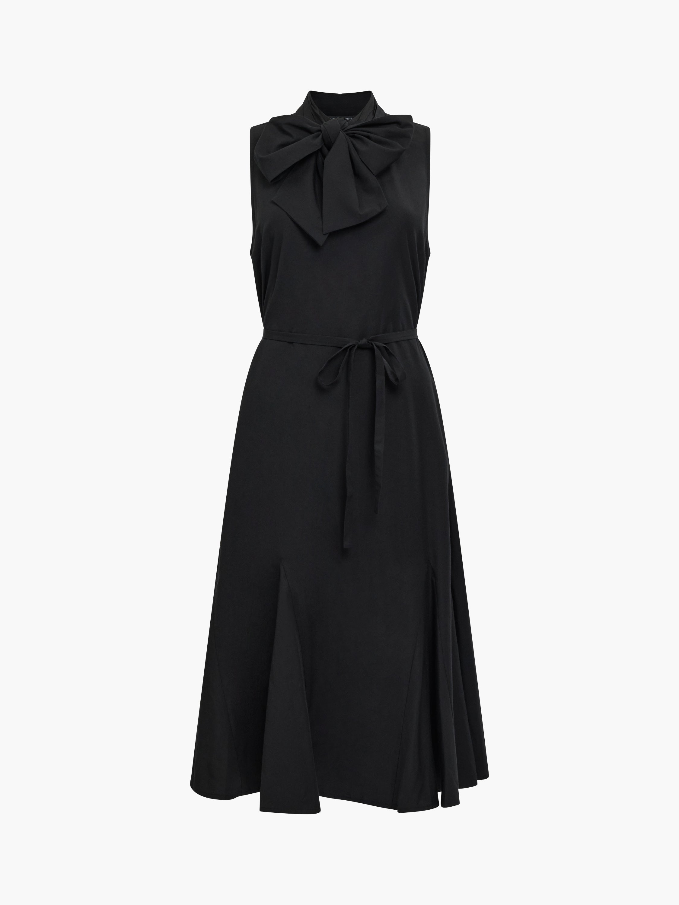 Era Poplin Sleeveless Godet Bow Black Midi Dress