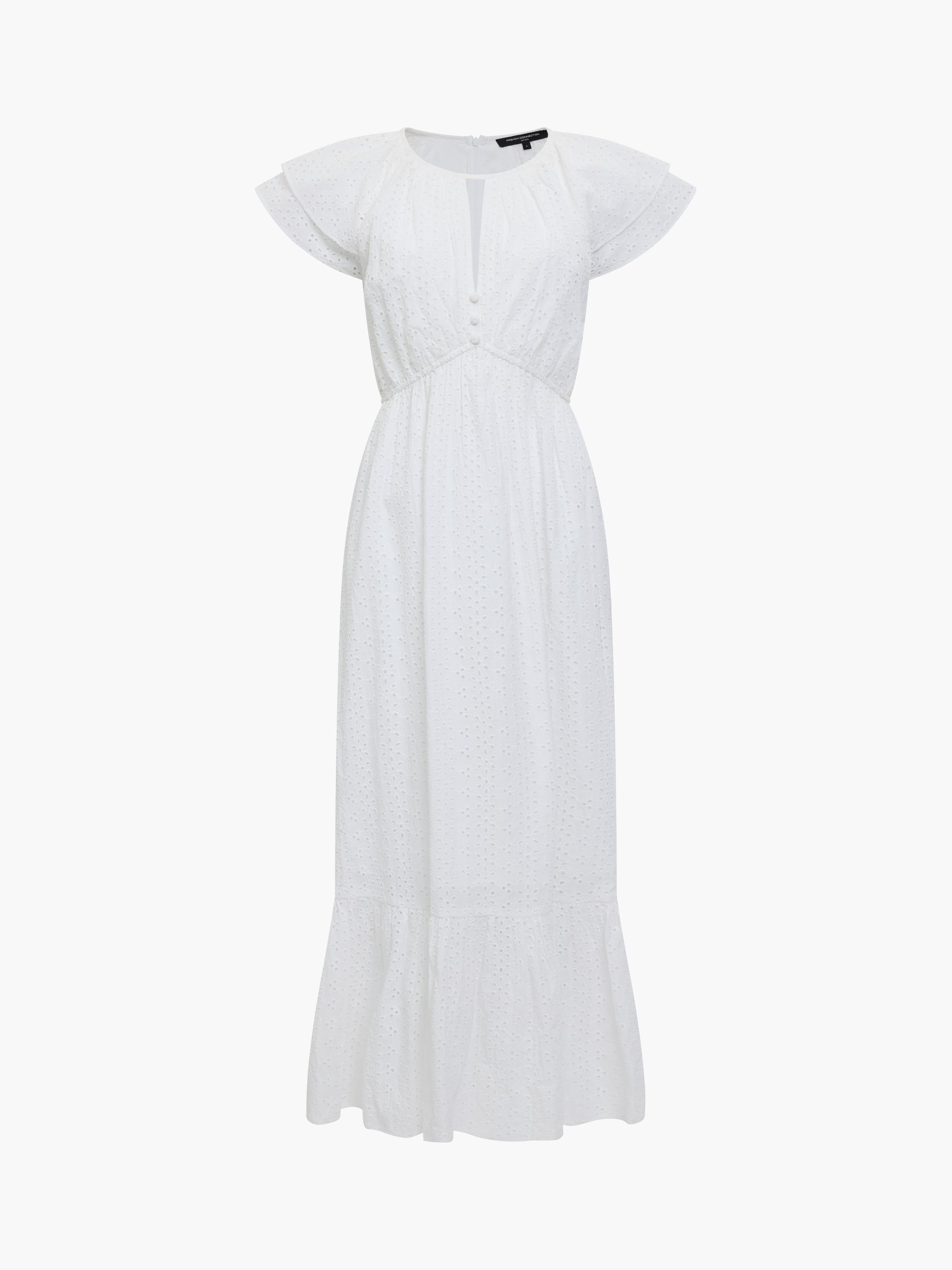 Bonnie Broderie Flutter Sleeve White Maxi Dress