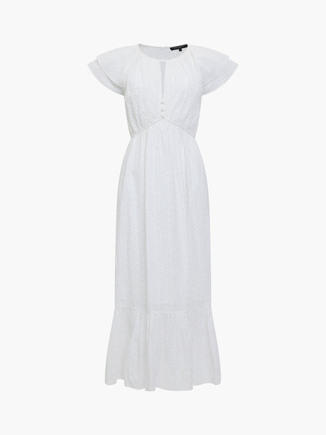 Bonnie Broderie Flutter Sleeve White Maxi Dress