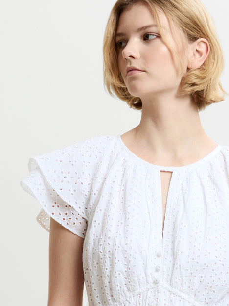 Bonnie Broderie Flutter Sleeve White Maxi Dress