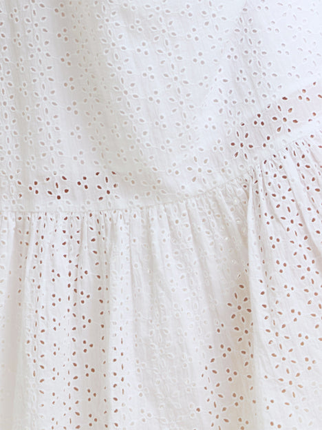 Bonnie Broderie Flutter Sleeve White Maxi Dress