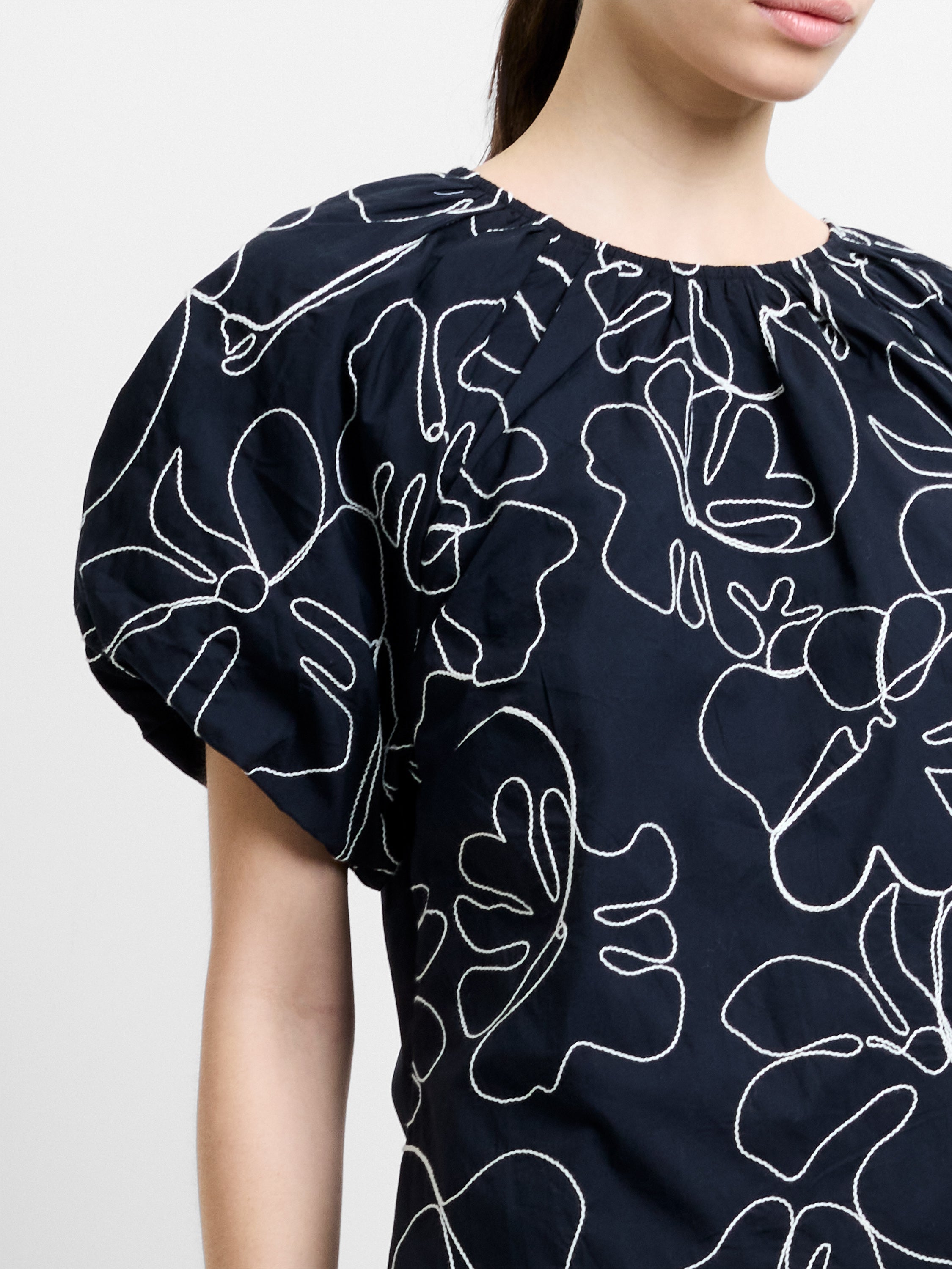 Rhodes Embroidered Puff Sleeve Mini Dress