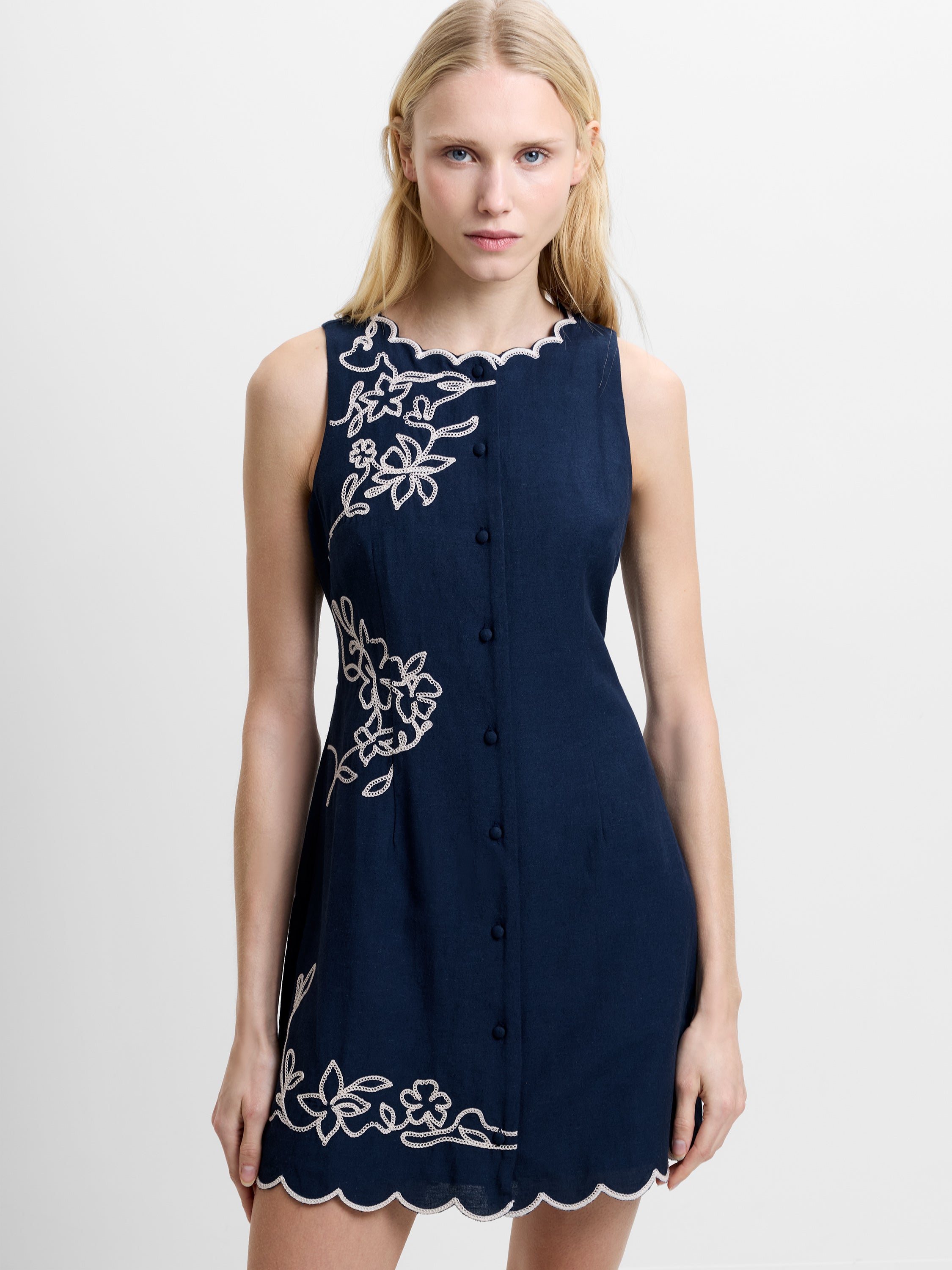 Calissa Floral Embroidered Navy Mini Dress