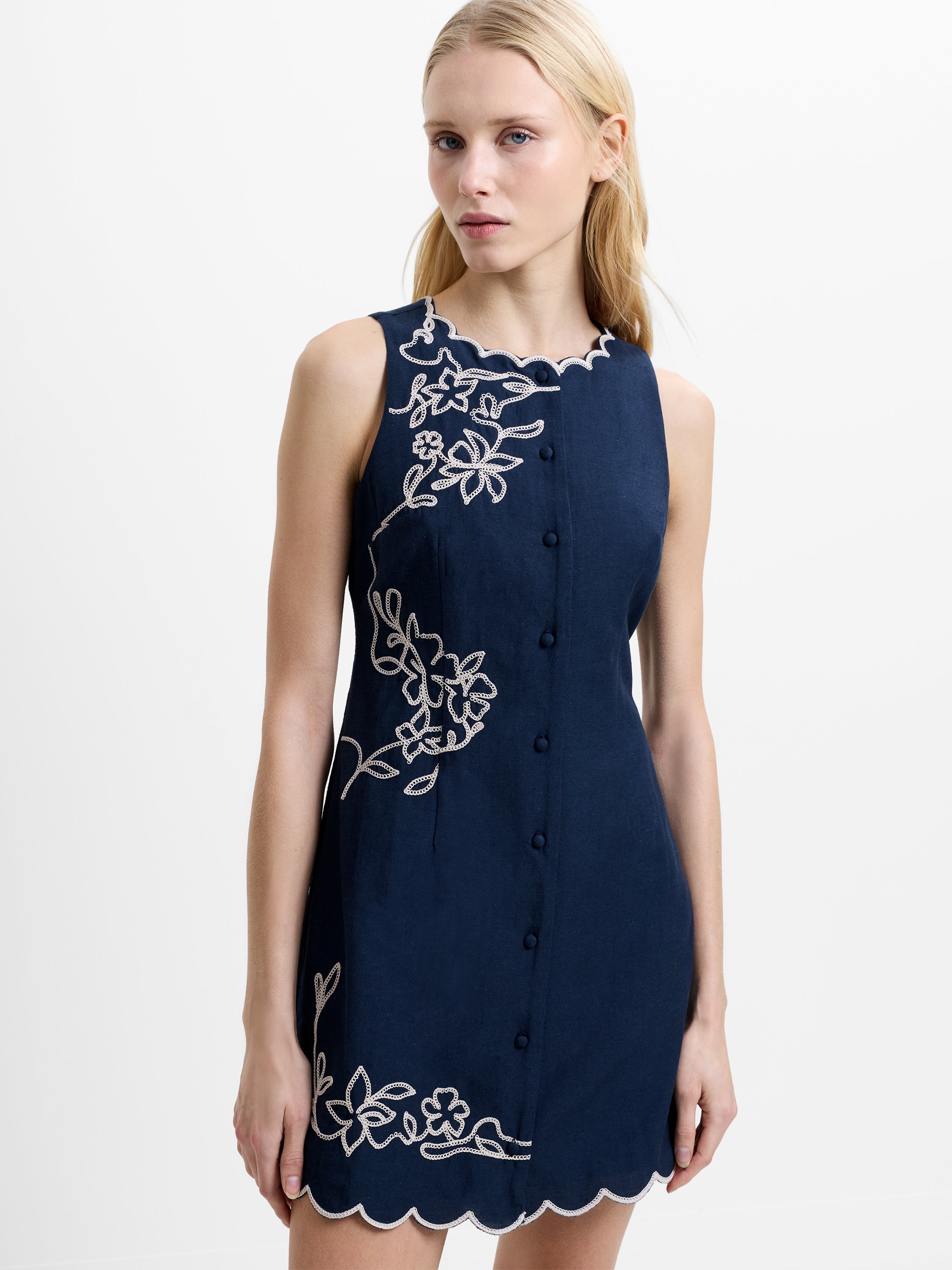Calissa Floral Embroidered Navy Mini Dress