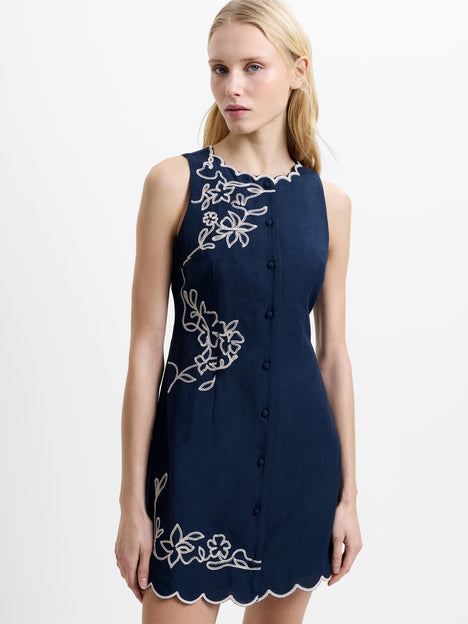 Calissa Floral Embroidered Navy Mini Dress