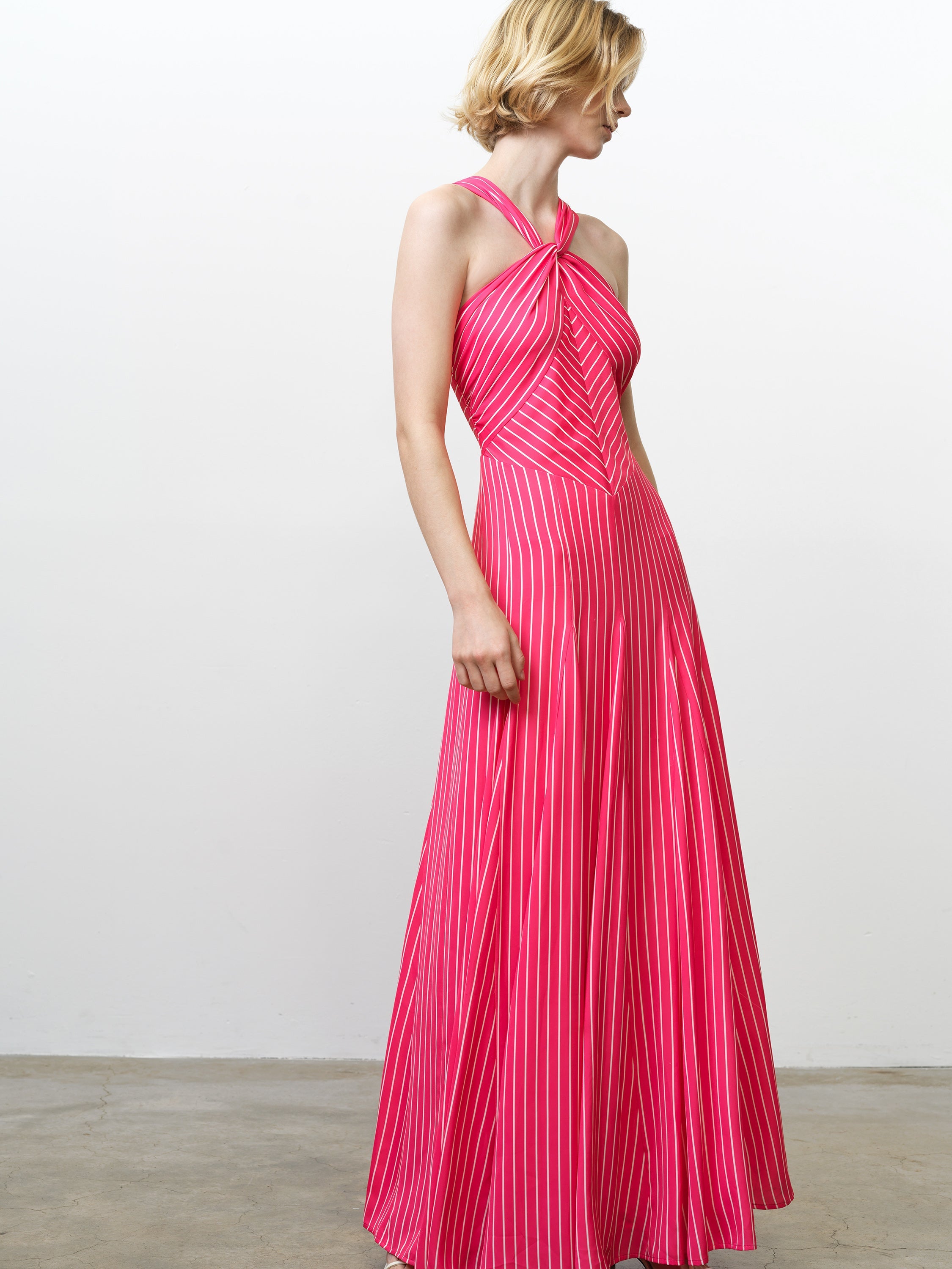 Clarisa Pink Striped Halterneck Maxi Dress