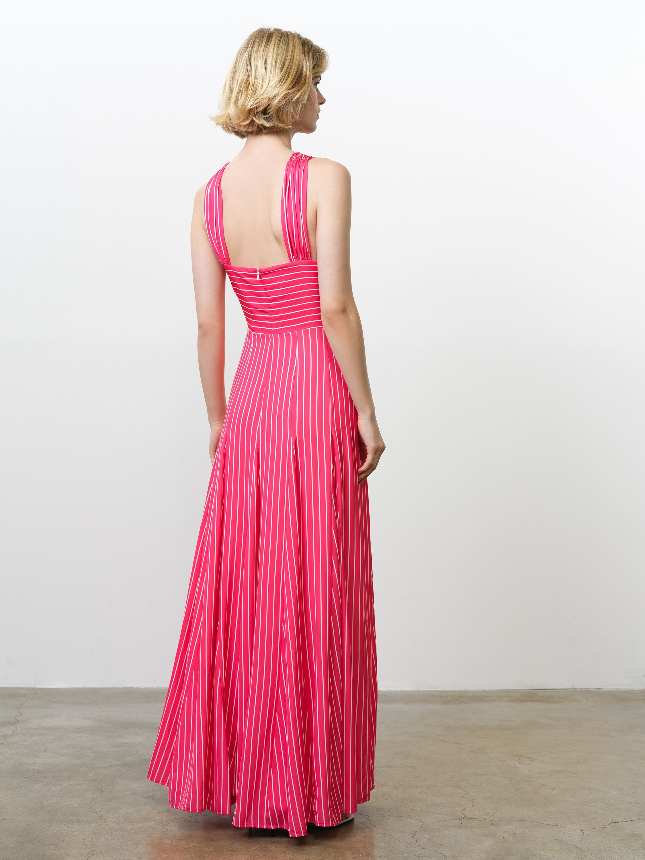 Clarisa Pink Striped Halterneck Maxi Dress