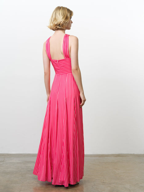 Clarisa Pink Striped Halterneck Maxi Dress