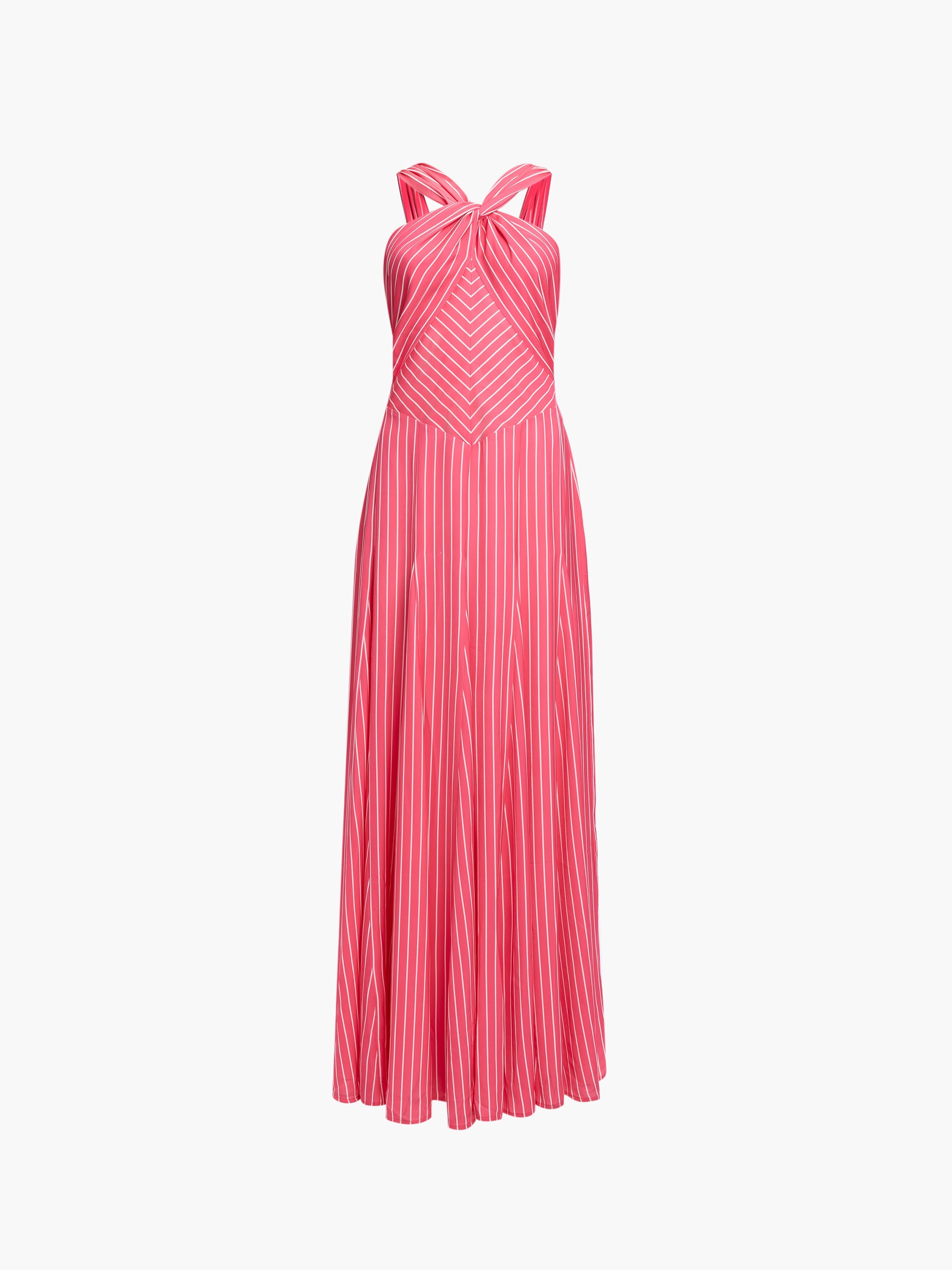 Clarisa Pink Striped Halterneck Maxi Dress