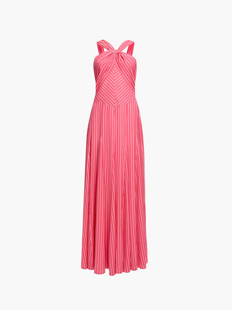 Clarisa Pink Striped Halterneck Maxi Dress