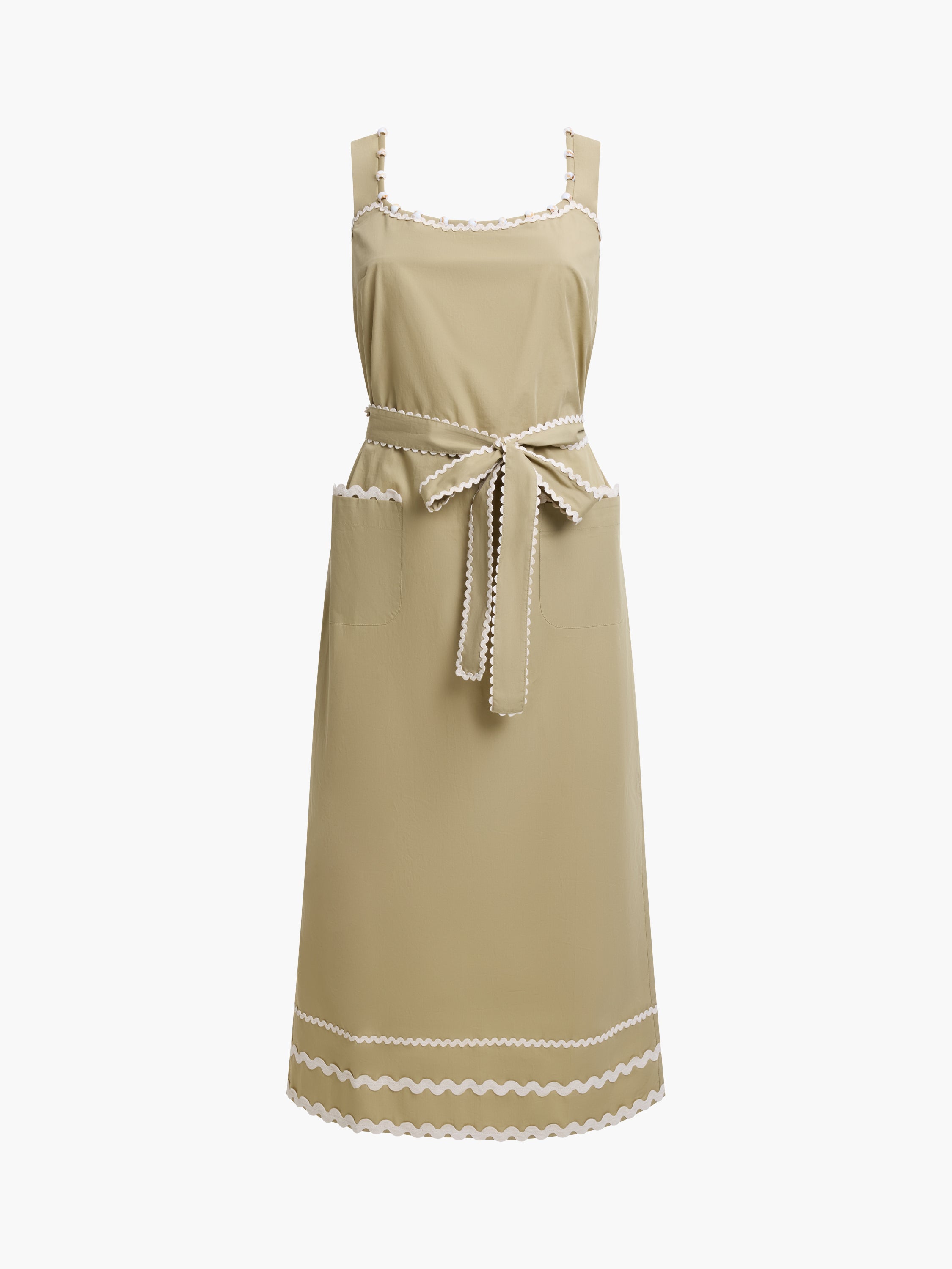 Cambria Cotton Sleeveless Green Ric Rac Midi Dress