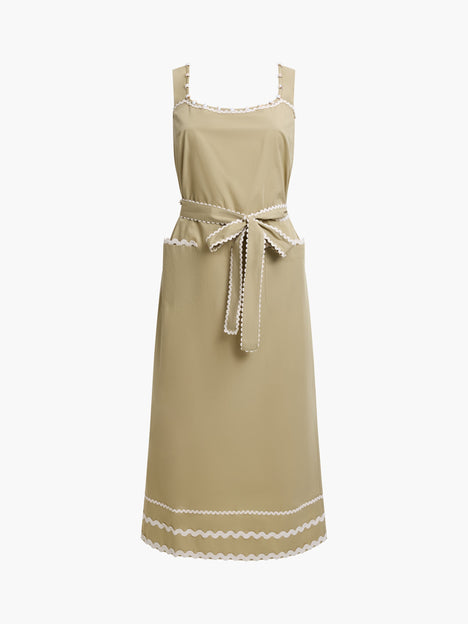 Cambria Cotton Sleeveless Green Ric Rac Midi Dress