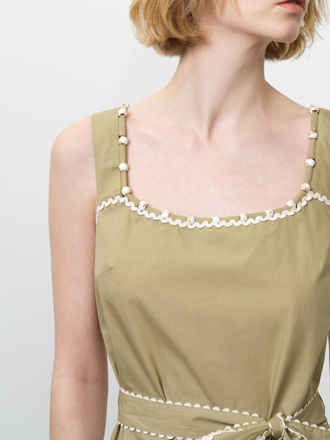 Cambria Cotton Sleeveless Green Ric Rac Midi Dress