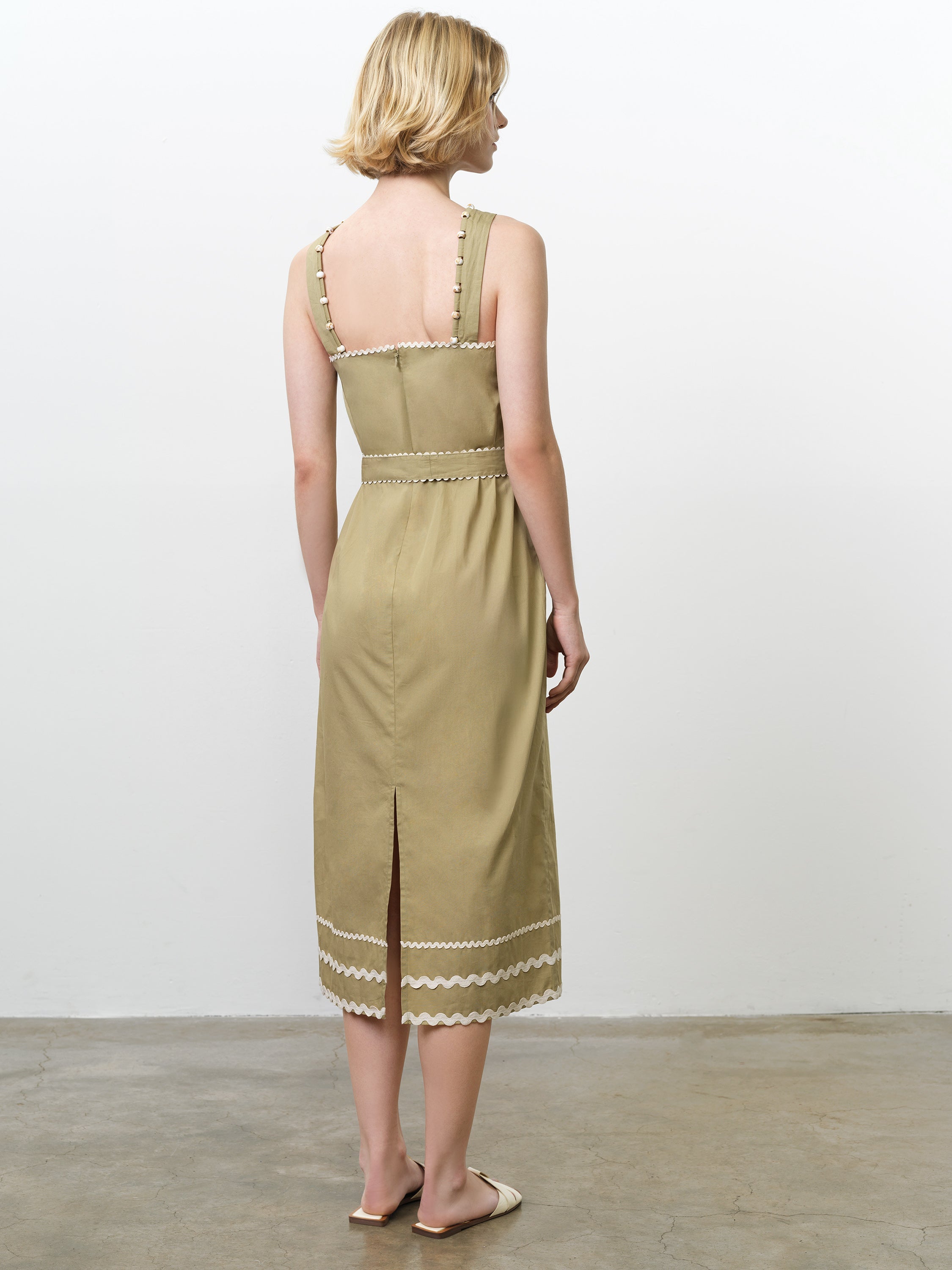Cambria Cotton Sleeveless Green Ric Rac Midi Dress
