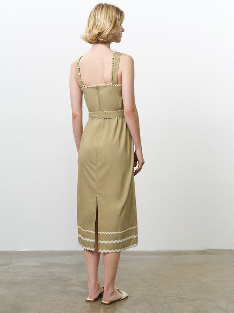 Cambria Cotton Sleeveless Green Ric Rac Midi Dress