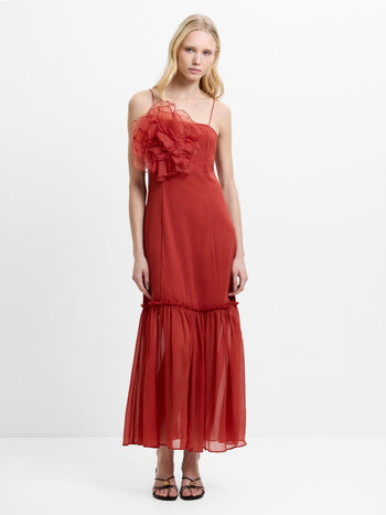 Emina Chiffon Floral Applique Maxi Dress