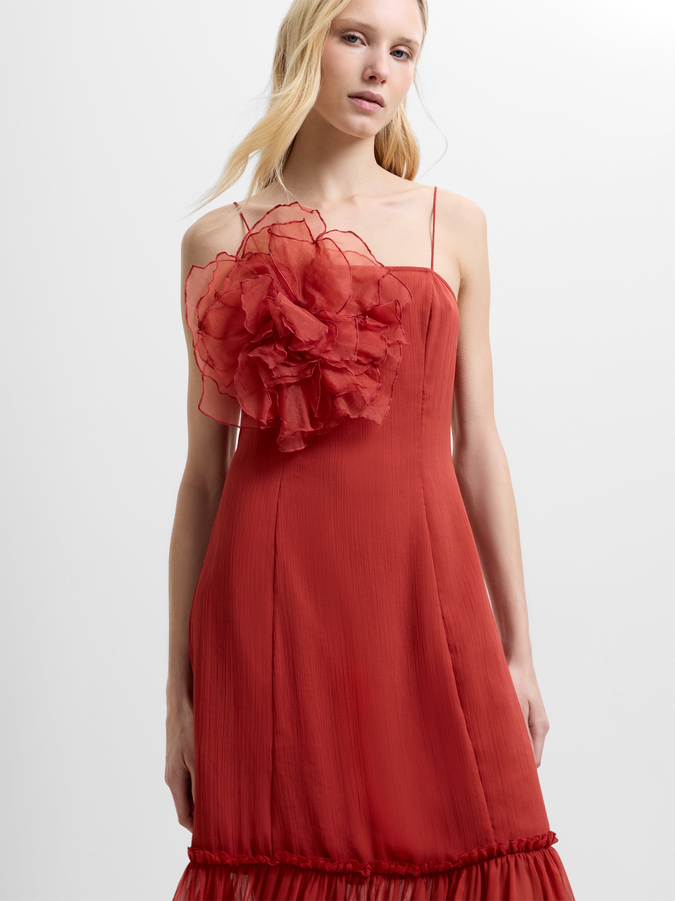 Emina Chiffon Floral Applique Maxi Dress