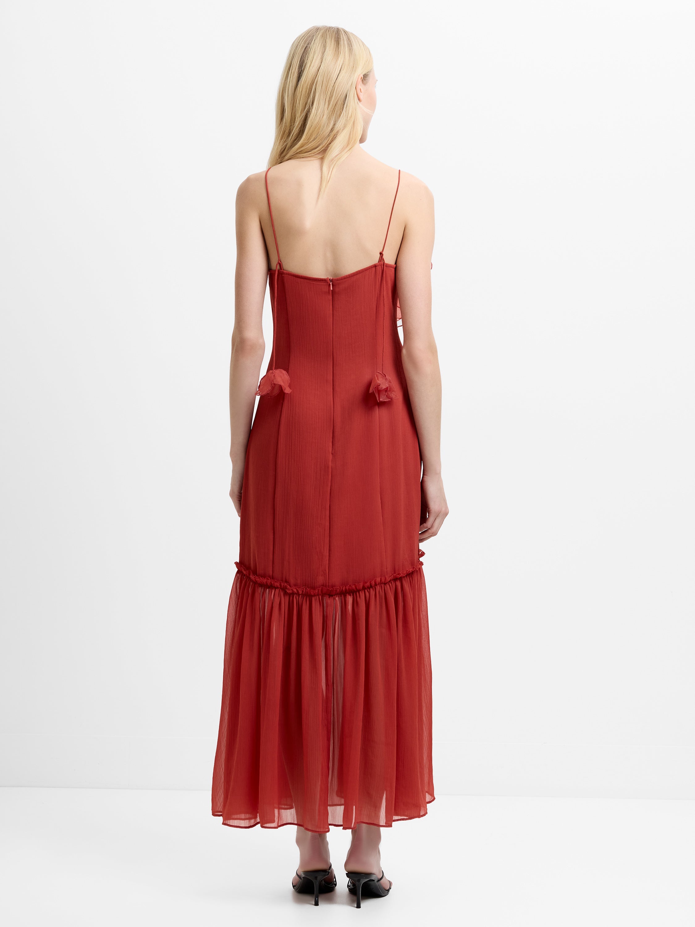 Emina Chiffon Floral Applique Maxi Dress