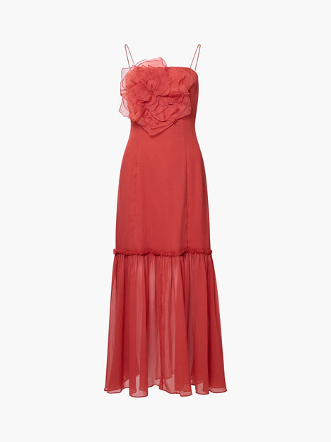 Emina Chiffon Floral Applique Maxi Dress