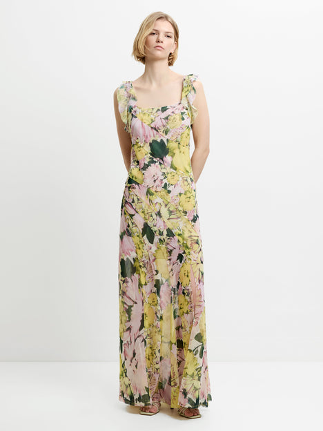 Carla Chiffon Curved Seam Floral Maxi Dress