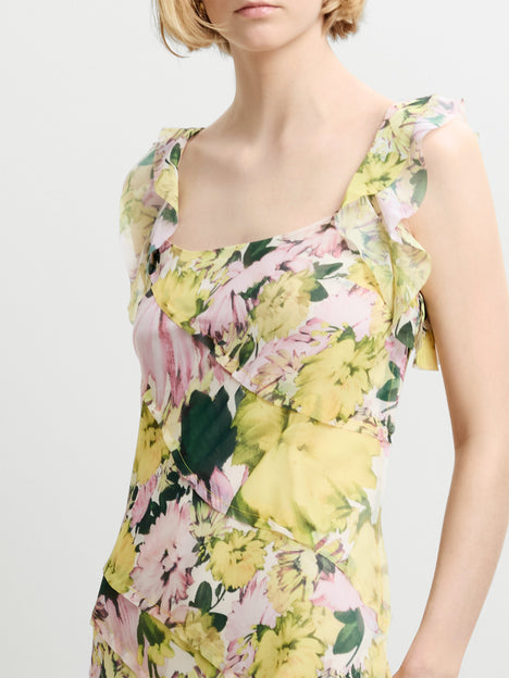 Carla Chiffon Curved Seam Floral Maxi Dress